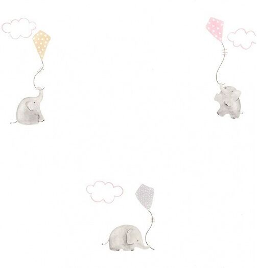 Papel pintado Elefantes y cometas rosa Papel pintado Elefantes y cometas rosa