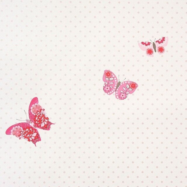 Papel pintado Mariposas y topos rojo Papel pintado Mariposas y topos rojo
