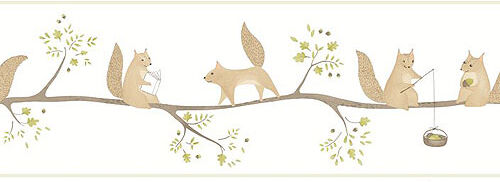 Cenefa de papel pintado Ardillas verde Cenefa de papel pintado Ardillas verde