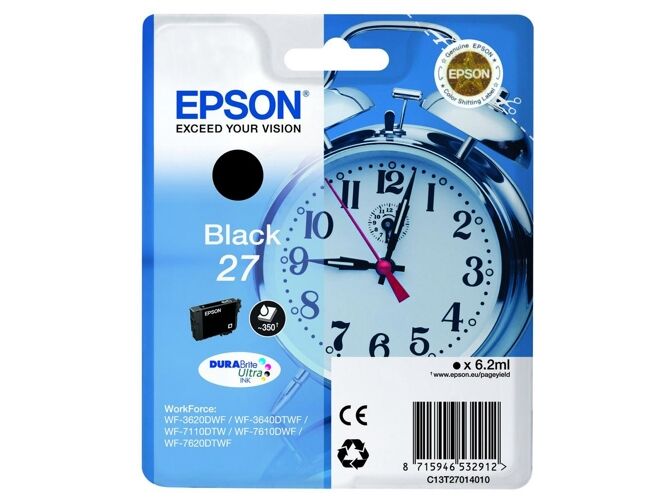 Epson Cartucho de tinta original EPSON 27, Despertador 6,2 ml , Negro, C13T27014022, T2701
