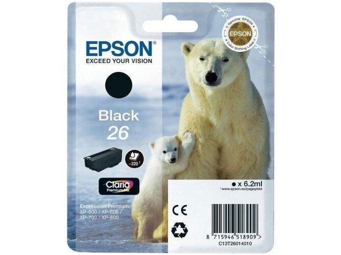 Epson Cartucho de tinta original EPSON, 26, Oso polar 6,2 ml , Negro, C13T26014022, T2601