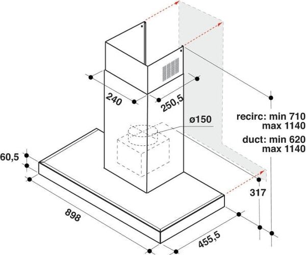 Whirlpool Campana WHIRLPOOL WHBS92FLTK (464 m3/h - 89.8 cm - Inox) Whirlpool Campana WHIRLPOOL WHBS92FLTK (464 m3/h - 89.8 cm - Inox)