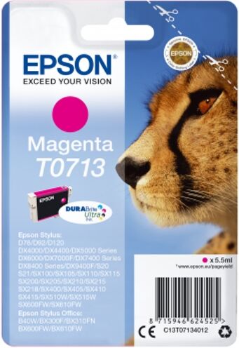 Epson Cartucho de tinta original EPSON T0713, Guepardo 5,5 ml , Magenta, C13T07134012 Epson Cartucho de tinta original EPSON T0713, Guepardo 5,5 ml , Magenta, C13T07134012