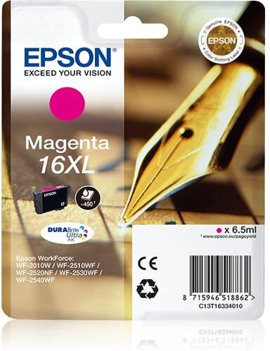Epson Cartucho de tinta original EPSON 16XL, Bolígrafo y crucigrama 6,5 ml , Magenta, C13T16334022, T1633 Epson Cartucho de tinta original EPSON 16XL, Bolígrafo y crucigrama 6,5 ml , Magenta, C13T16334022, T1633