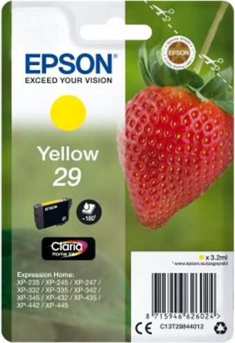 Epson Cartucho de tinta original EPSON, 29, Fresa 3,2 ml , Amarillo, Estándar, C13T29844012, T2984 Epson Cartucho de tinta original EPSON, 29, Fresa 3,2 ml , Amarillo, Estándar, C13T29844012, T2984