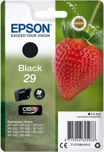Epson Cartucho de tinta original EPSON, 29, Fresa 5,3 ml , Negro, Estándar, C13T29814012, T2981 Epson Cartucho de tinta original EPSON, 29, Fresa 5,3 ml , Negro, Estándar, C13T29814012, T2981