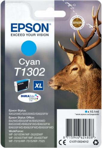 Epson Cartucho de tinta original EPSON T1302, Ciervo 10,1 ml , Cian, XL, C13T13024012 Epson Cartucho de tinta original EPSON T1302, Ciervo 10,1 ml , Cian, XL, C13T13024012