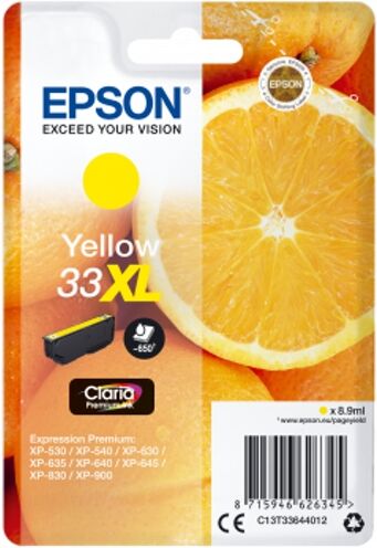 Epson Cartucho de tinta original EPSON, 33, Naranjas 8,9 ml , Amarillo, Alta, XL, C13T33644012, T3364 Epson Cartucho de tinta original EPSON, 33, Naranjas 8,9 ml , Amarillo, Alta, XL, C13T33644012, T3364