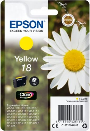 Epson Cartucho de tinta original EPSON, Tinta Claria Home, 18, Margarita 3,3 ml , Amarillo, C13T18044012, T1804 Epson Cartucho de tinta original EPSON, Tinta Claria Home, 18, Margarita 3,3 ml , Amarillo, C13T18044012, T1804