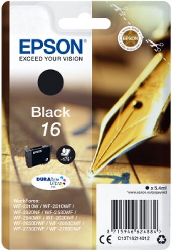 Epson Cartucho de tinta original EPSON 16, Bolígrafo y crucigrama 5,4 ml , Negro, C13T16214012, T1621 Epson Cartucho de tinta original EPSON 16, Bolígrafo y crucigrama 5,4 ml , Negro, C13T16214012, T1621