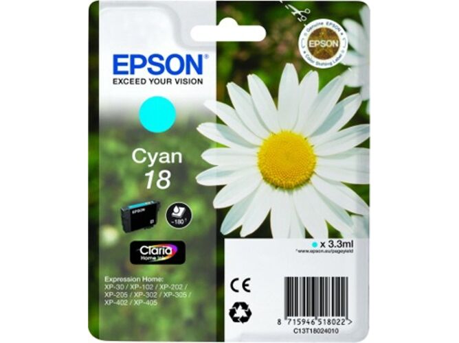 Epson Cartucho de tinta original EPSON, Tinta Claria Home, 18, Margarita 3,3 ml , Cian, C13T18024022, T1802