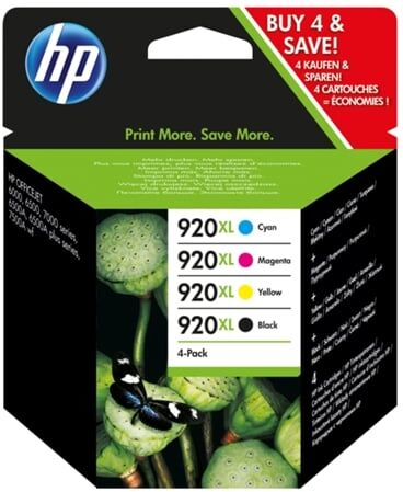 HP Cartuchos de tinta HP 920XL pack 4 1 negro + 3 color (C2N92AE) HP Cartuchos de tinta HP 920XL pack 4 1 negro + 3 color (C2N92AE)