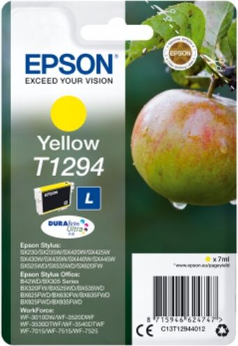 Epson Cartucho de tinta original EPSON T1294, Manzana 7 ml , Amarillo, C13T12944012 Epson Cartucho de tinta original EPSON T1294, Manzana 7 ml , Amarillo, C13T12944012