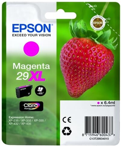 Epson Cartucho de tinta original EPSON, 29, Fresa 6,4 ml , Magenta, Alta, XL, C13T29934022, T2993 Epson Cartucho de tinta original EPSON, 29, Fresa 6,4 ml , Magenta, Alta, XL, C13T29934022, T2993