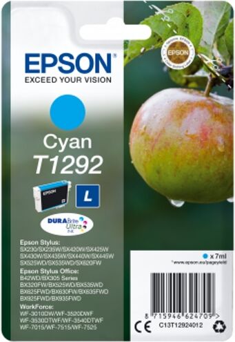 Epson Cartucho de tinta original EPSON T1292, Manzana 7 ml , Cian, C13T12924012 Epson Cartucho de tinta original EPSON T1292, Manzana 7 ml , Cian, C13T12924012