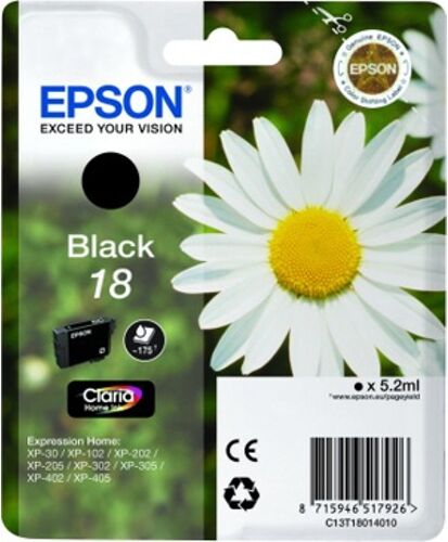 Epson Cartucho de tinta original EPSON, Tinta Claria Home, 18, Margarita 5,2 ml , Negro, C13T18014022, T1801 Epson Cartucho de tinta original EPSON, Tinta Claria Home, 18, Margarita 5,2 ml , Negro, C13T18014022, T1801