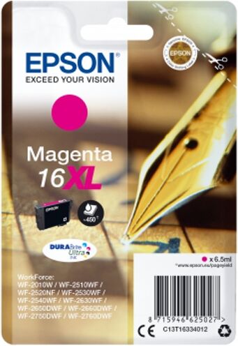 Epson Cartucho de tinta original EPSON 16XL, Bolígrafo y crucigrama 6,5 ml , Magenta, C13T16334012, T1633 Epson Cartucho de tinta original EPSON 16XL, Bolígrafo y crucigrama 6,5 ml , Magenta, C13T16334012, T1633