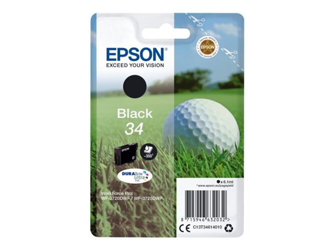Epson Cartucho de tinta original EPSON 34, Bola de golf 6,1 ml , Negro, C13T34614020, T3461