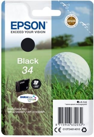 Epson Cartucho de tinta original EPSON 34, Bola de golf 6,1 ml , Negro, C13T34614020, T3461 Epson Cartucho de tinta original EPSON 34, Bola de golf 6,1 ml , Negro, C13T34614020, T3461