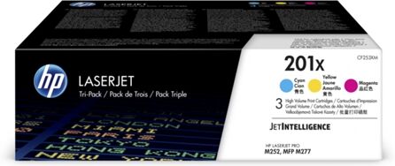 HP Paquete de 3 cartuchos de tóner cian/magenta/amarillo Originales HP LaserJet 201X HP Paquete de 3 cartuchos de tóner cian/magenta/amarillo Originales HP LaserJet 201X