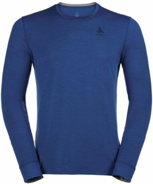 ODLO NATURAL 100 MERINO WARM SUW TOP CREW NECK LS SOLIDATE BLUE GREY MELANGE S