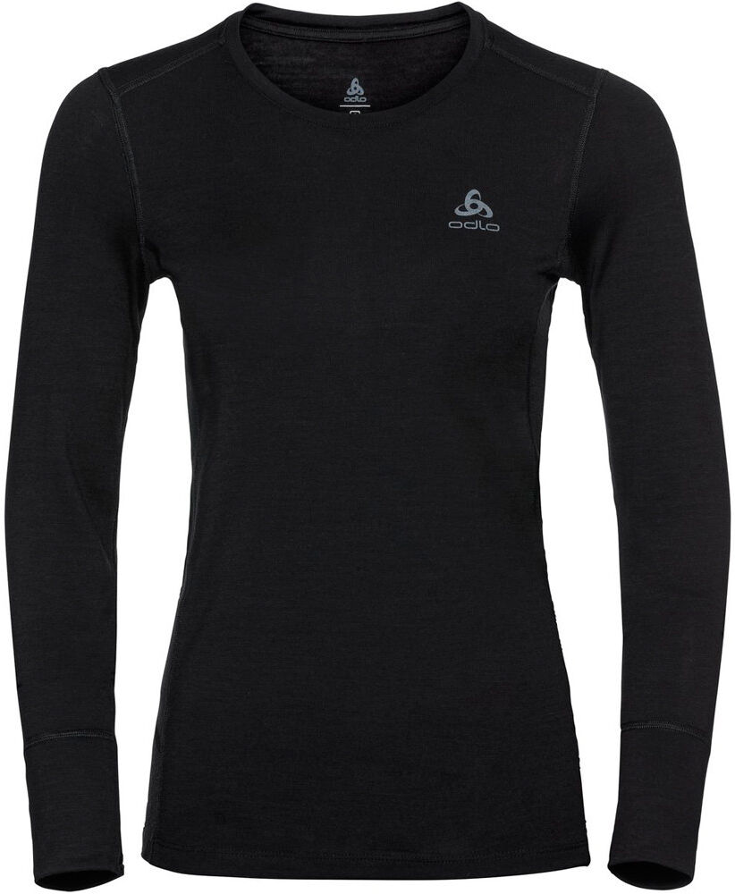 Odlo top crew neck l/s merino 200 camiseta térmica manga larga mujer Negro (L)