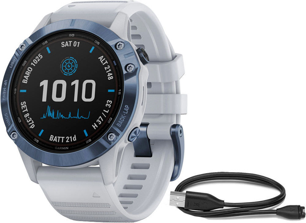 Garmin Pulsómetros con gps fenix 6 pro solar azul correa blanca