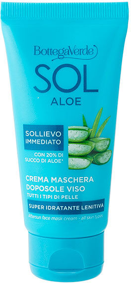 Bottega Verde Aftersun crema mascarilla facial - superhidratante y calmante - con 20 % de zumo de Aloe* (50 ml) - alivio inmediato - para todo tipo de pieles Bottega Verde Aftersun crema mascarilla facial - superhidratante y calmante - con 20 % de zumo de Aloe* (50 ml) - alivio inmediato - para todo tipo de pieles