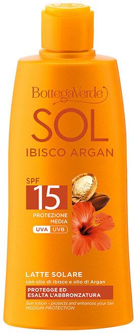 Bottega Verde SOL Ibisco Argan - Leche solar - protege y resalta el bronceado - con aceite de Hibisco y aceite de Argán - protección media SPF15 (200 ml) Bottega Verde SOL Ibisco Argan - Leche solar - protege y resalta el bronceado - con aceite de Hibisco y aceite de Argán - protección media SPF15 (200 ml)