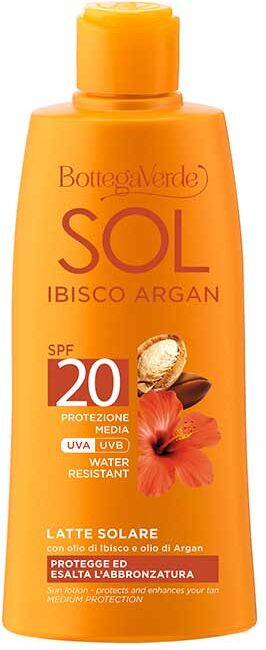 Bottega Verde SOL Ibisco Argan - Leche solar - protege y resalta el bronceado - con aceite de Hibisco y aceite de Argán - protección media SPF20 (200 ml) - water re Bottega Verde SOL Ibisco Argan - Leche solar - protege y resalta el bronceado - con aceite de Hibisco y aceite de Argán - protección media SPF20 (200 ml) - water re
