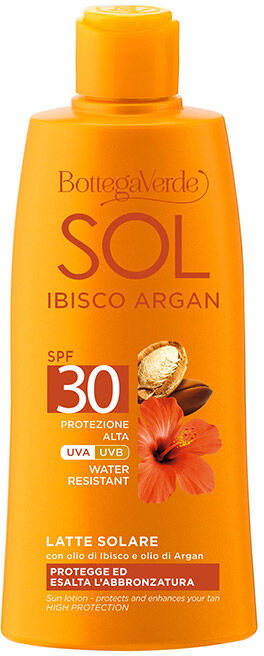 Bottega Verde SOL Ibisco Argan - Leche solar - protege y resalta el bronceado - con aceite de Hibisco y aceite de Argán - protección alta SPF30 (200 ml) - resistent Bottega Verde SOL Ibisco Argan - Leche solar - protege y resalta el bronceado - con aceite de Hibisco y aceite de Argán - protección alta SPF30 (200 ml) - resistent