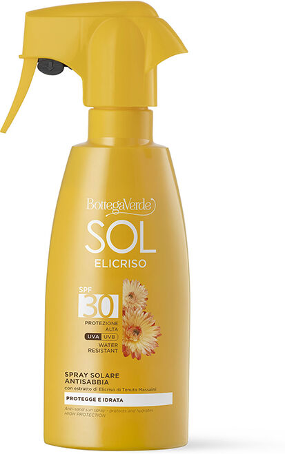 Bottega Verde SOL Elicriso - Spray solar antiarena - protege e hidrata - con extracto de Helicriso de Tenuta Massaini - protección alta SPF30 (250 ml) - resistente Bottega Verde SOL Elicriso - Spray solar antiarena - protege e hidrata - con extracto de Helicriso de Tenuta Massaini - protección alta SPF30 (250 ml) - resistente