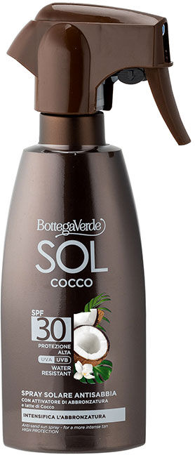Bottega Verde SOL Cocco - Spray solar - antiarena, intensifica el bronceado - con acelerador del bronceado y leche de Coco  (250 ml) - resistente al agua - protecci Bottega Verde SOL Cocco - Spray solar - antiarena, intensifica el bronceado - con acelerador del bronceado y leche de Coco  (250 ml) - resistente al agua - protecci