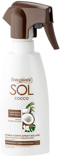 Bottega Verde SOL Cocco - Agua corporal spray solar - intensifica el bronceado - con acelerador del bronceado y aceite de Coco (200 ml) - sin filtro solar - hidrata Bottega Verde SOL Cocco - Agua corporal spray solar - intensifica el bronceado - con acelerador del bronceado y aceite de Coco (200 ml) - sin filtro solar - hidrata