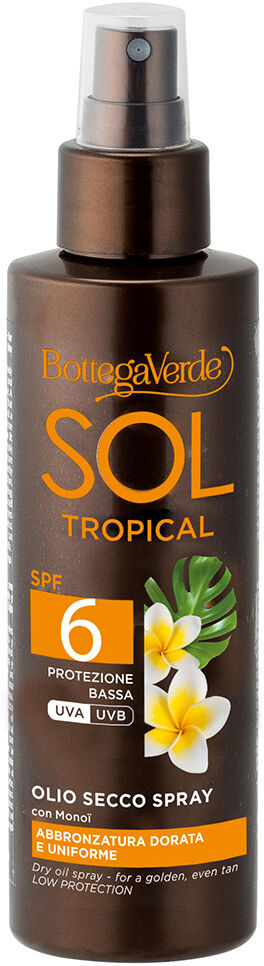 Bottega Verde SOL Tropical - Aceite seco en spray - bronceado dorado y uniforme - con Monoi - protección baja SPF 6 Bottega Verde SOL Tropical - Aceite seco en spray - bronceado dorado y uniforme - con Monoi - protección baja SPF 6