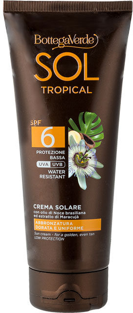 Bottega Verde SOL Tropical - Crema solar - bronceado dorado y uniforme - con aceite de Nuez de Brasil y extracto de Maracuyá - SPF6 protección baja (200 ml) water r Bottega Verde SOL Tropical - Crema solar - bronceado dorado y uniforme - con aceite de Nuez de Brasil y extracto de Maracuyá - SPF6 protección baja (200 ml) water r