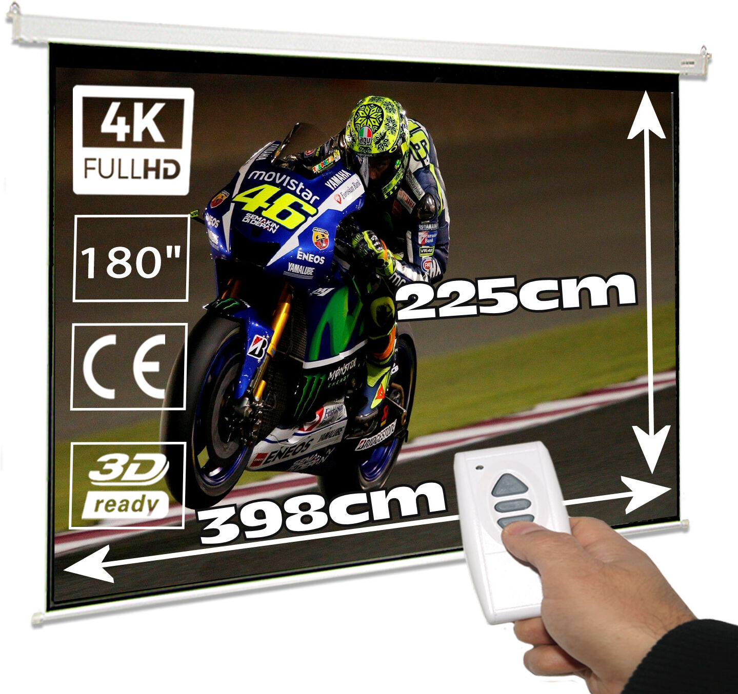 Luxscreen Pantalla de proyección electrica 180" 16:9 ( 3,98 x 2,25 metros Luxscreen Pantalla de proyección electrica 180" 16:9 ( 3,98 x 2,25 metros