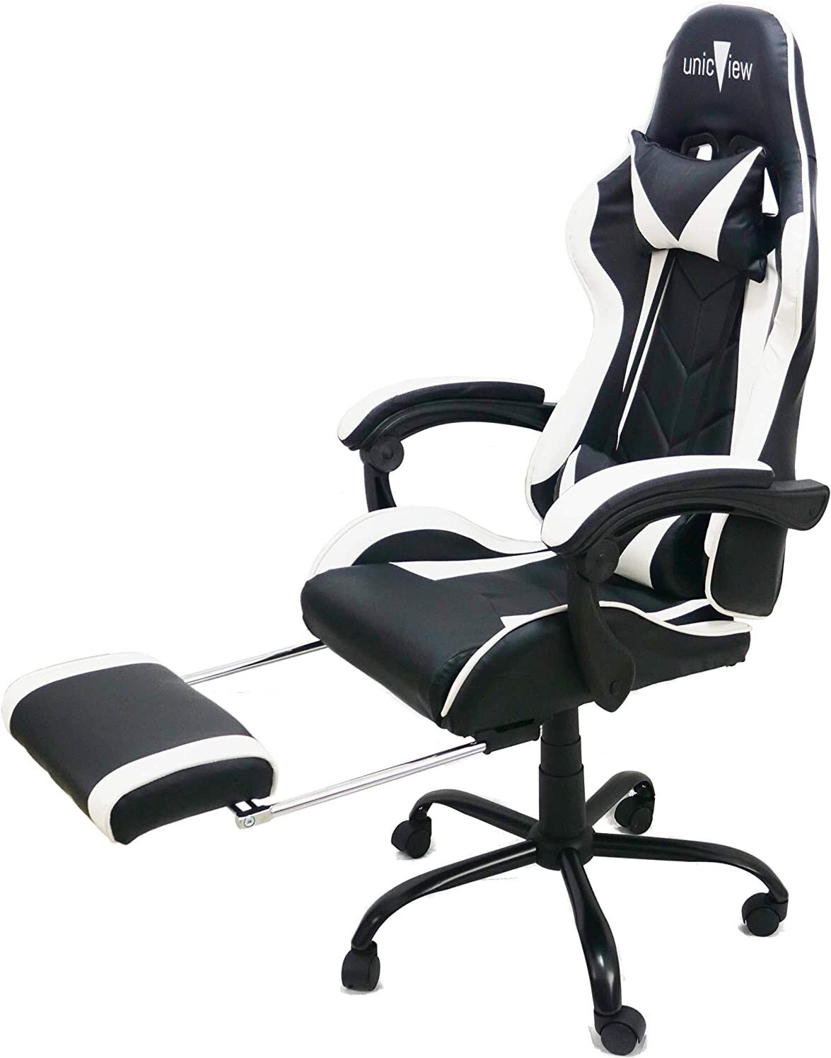 Unicview Silla Gaming Blanca y Negra, con reposapiés Unicview Silla Gaming Blanca y Negra, con reposapiés
