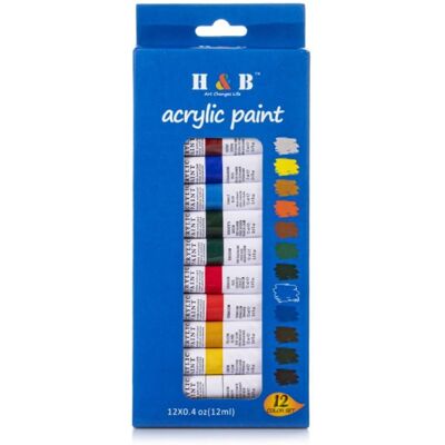 dam-electronics Set pintura acrílica 12 colores tubos pigmentos ricos caja almacenamiento no tóxica dam-electronics Set pintura acrílica 12 colores tubos pigmentos ricos caja almacenamiento no tóxica