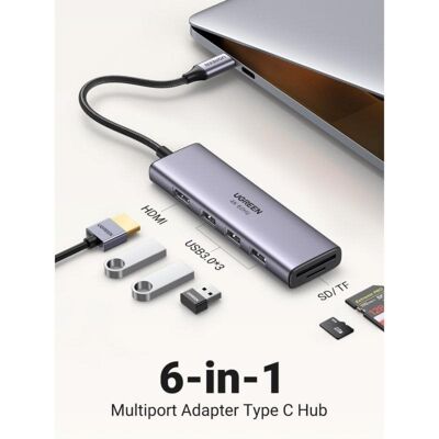 Hub USB-C Ugreen CM511 5Gbps 5 Puertos HDMI 4K Lector SD/MicroSD Gris Hub USB-C Ugreen CM511 5Gbps 5 Puertos HDMI 4K Lector SD/MicroSD Gris