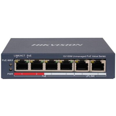 Switch Hikvision DS-3E0106P-E/M(B) 4 puertos PoE 2 uplink 10/100 Mbps metálico Switch Hikvision DS-3E0106P-E/M(B) 4 puertos PoE 2 uplink 10/100 Mbps metálico