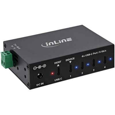 Hub InLine 4 puertos USB-C 5 Gb/s modelo 35396D con adaptador AC Hub InLine 4 puertos USB-C 5 Gb/s modelo 35396D con adaptador AC