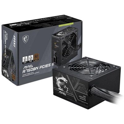 Fuente de Alimentación MSI MAG A750BN PCIE5 II 750W 80 PLUS Bronze no modular Fuente de Alimentación MSI MAG A750BN PCIE5 II 750W 80 PLUS Bronze no modular