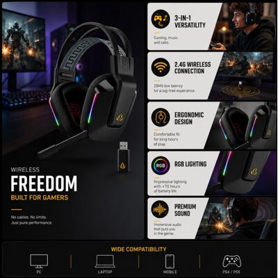 Auriculares inalámbricos Forgeon Captain RGB - Headset con micrófono para juegos Auriculares inalámbricos Forgeon Captain RGB - Headset con micrófono para juegos