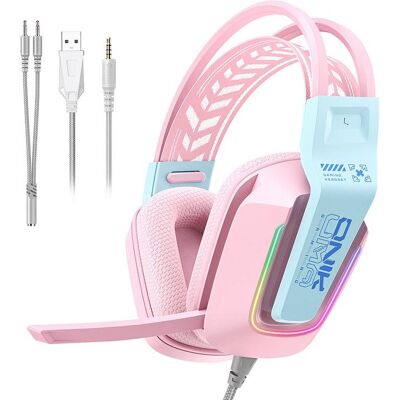 Auriculares ONIKUMA X13 con cable USB y jack 3.5mm para gaming, micrófono y RGB, rosa Auriculares ONIKUMA X13 con cable USB y jack 3.5mm para gaming, micrófono y RGB, rosa