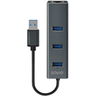 Hub USB Savio AK-57 - 3 USB-A, Ethernet RJ-45 - Gris Hub USB Savio AK-57 - 3 USB-A, Ethernet RJ-45 - Gris