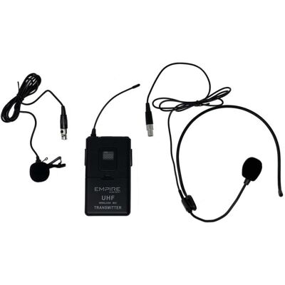 Micrófono UHF inalámbrico Empire - Autoconfiguración con Auriculares y Arnés Micrófono UHF inalámbrico Empire - Autoconfiguración con Auriculares y Arnés