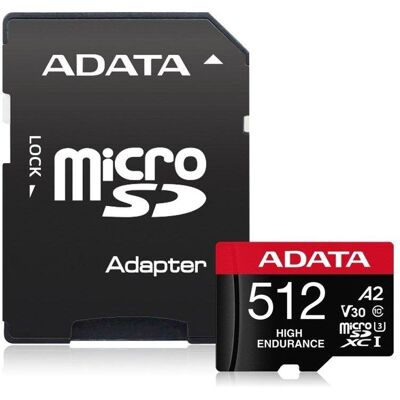 Tarjeta microSDXC Adata High Endurance 512 GB UHS-I Clase 10 V30 A2 Adaptador incluido Tarjeta microSDXC Adata High Endurance 512 GB UHS-I Clase 10 V30 A2 Adaptador incluido