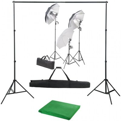 vidaXL Kit de Estudio Fotográfico 3 Focos + Fondo + Accesorios vidaXL Kit de Estudio Fotográfico 3 Focos + Fondo + Accesorios