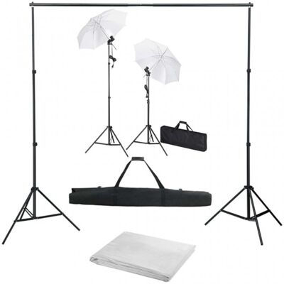 vidaXL Kit de Estudio Fotográfico 2 Focos + Fondo Blanco + Paraguas vidaXL Kit de Estudio Fotográfico 2 Focos + Fondo Blanco + Paraguas
